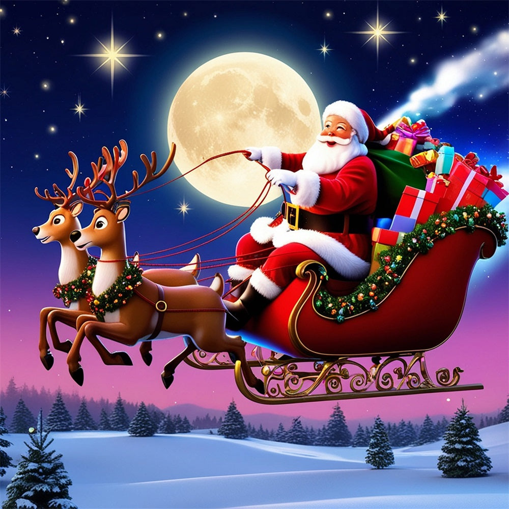 Sfondo Con Foto Di Natale Sfondo Del Giro In Slitta Al Chiaro Di Luna Di Babbo Natale BRP11-113