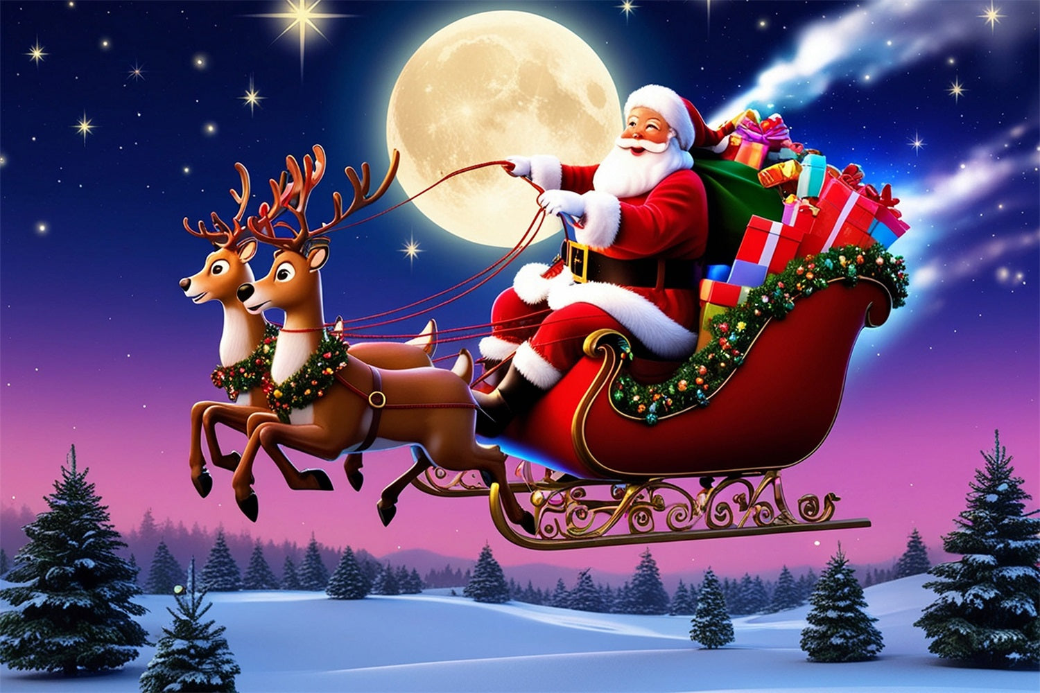 Sfondo Con Foto Di Natale Sfondo Del Giro In Slitta Al Chiaro Di Luna Di Babbo Natale BRP11-113