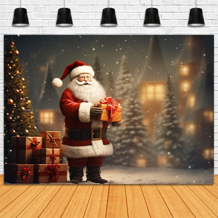 Fondali Fotografici Di Natale Regalo Di Babbo Natale Sfondo Del Paese Delle Meraviglie Innevato BRP11-115