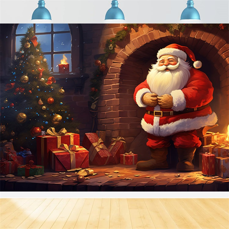Fondali Natale Festivo Camino Sfondo Babbo Natale BRP11-118