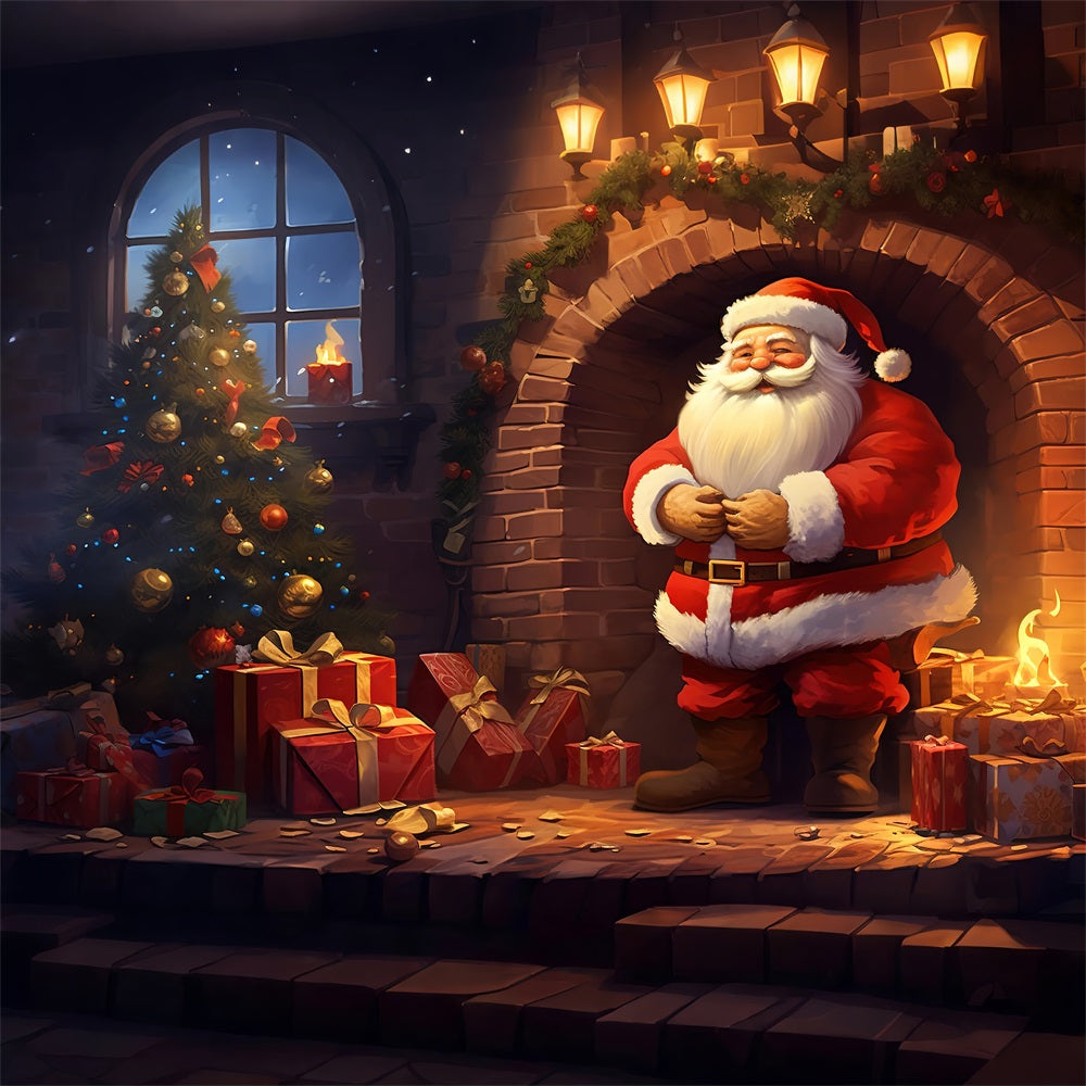 Fondali Natale Festivo Camino Sfondo Babbo Natale BRP11-118