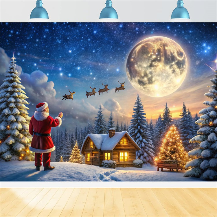 Sfondo In Tessuto Natalizio Cabina Al Chiaro Di Luna Sfondo Magico Di Babbo Natale BRP11-122