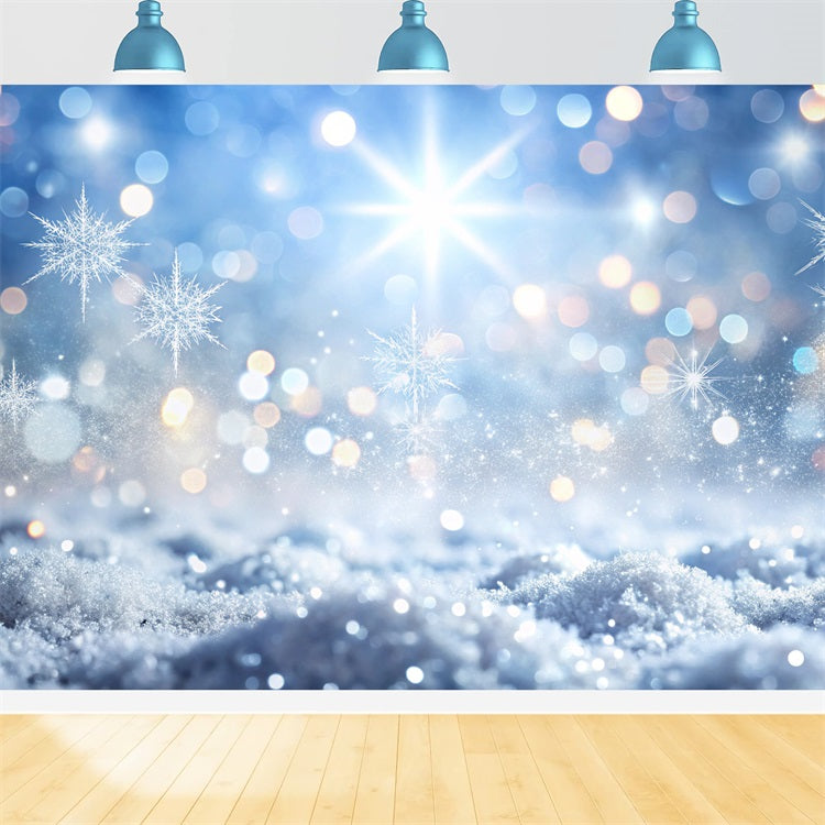 Fondali Per Natale Sfondo Di Fiocchi Di Neve Blu Ghiacciato Bokeh BRP11-147