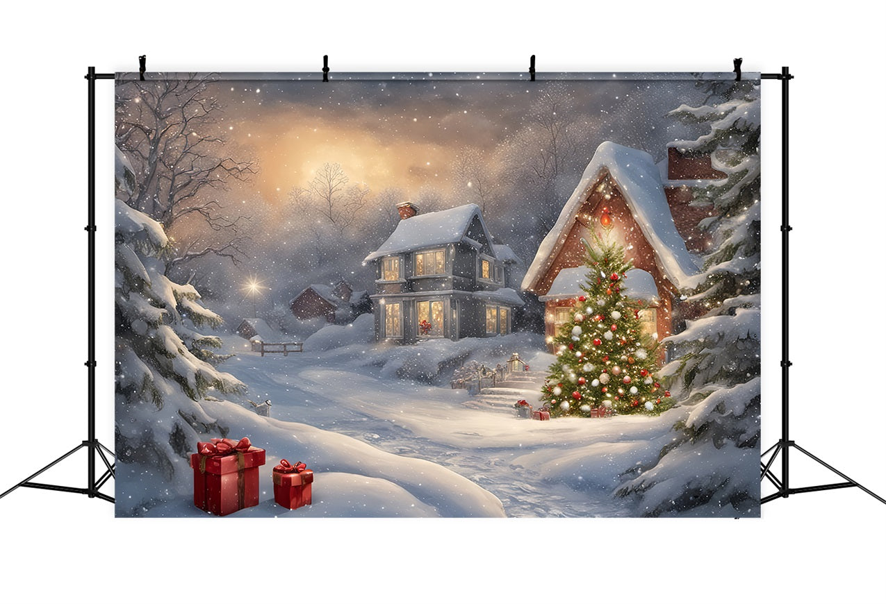 Sfondo In Tessuto Natalizio Sfondo Di Paesaggi Regalo Villaggio Innevato BRP11-161