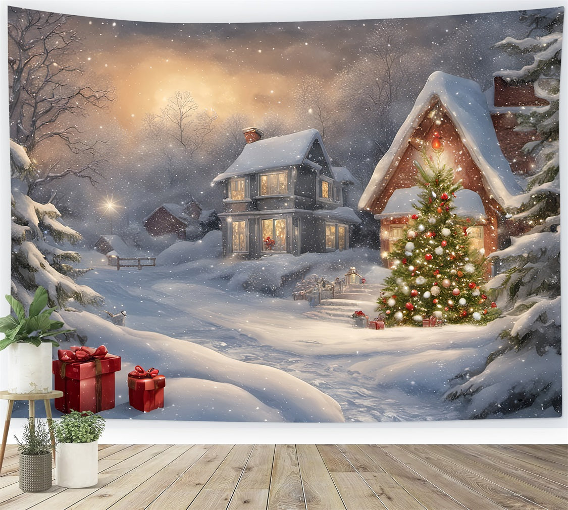 Sfondo In Tessuto Natalizio Sfondo Di Paesaggi Regalo Villaggio Innevato BRP11-161