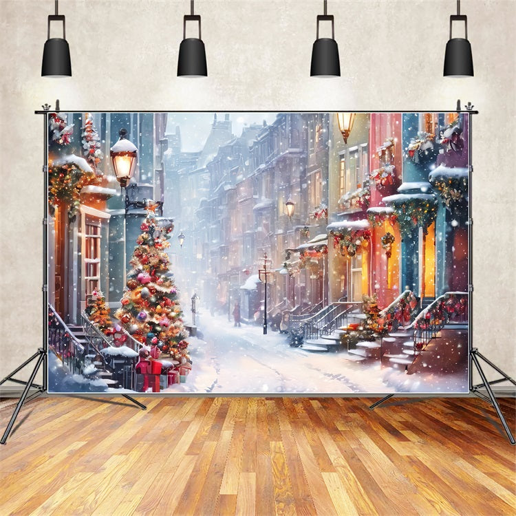 Fondali Di Scene Di Natale Sfondo Di Decorazioni Di Strade Innevate BRP11-162
