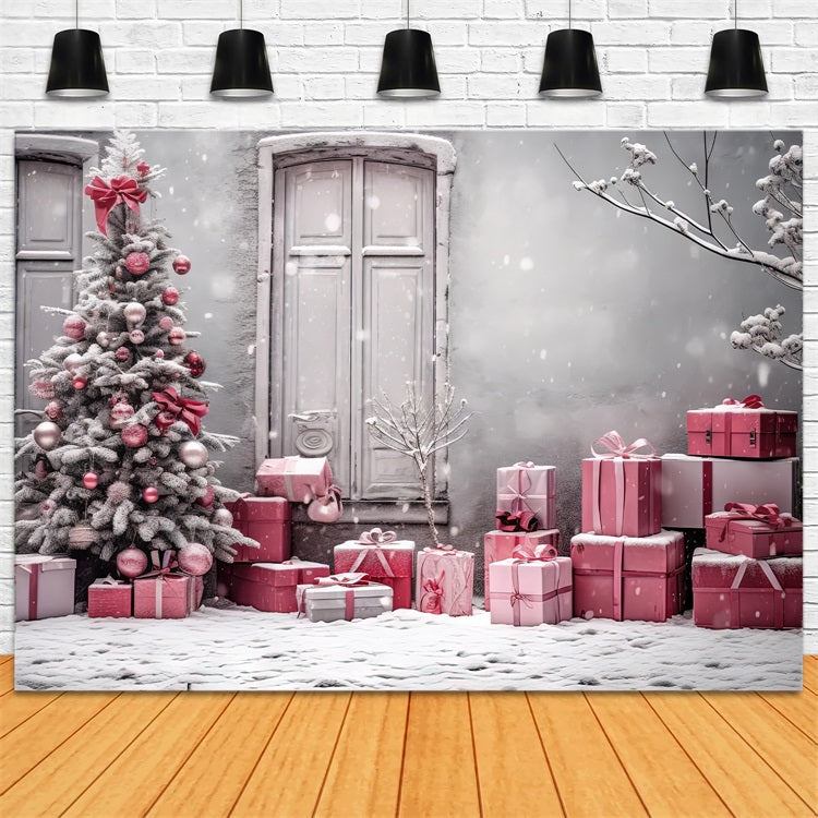 Sfondo Di Neve Di Natale Sfondo Di Scena Regalo Rosa BRP11-174