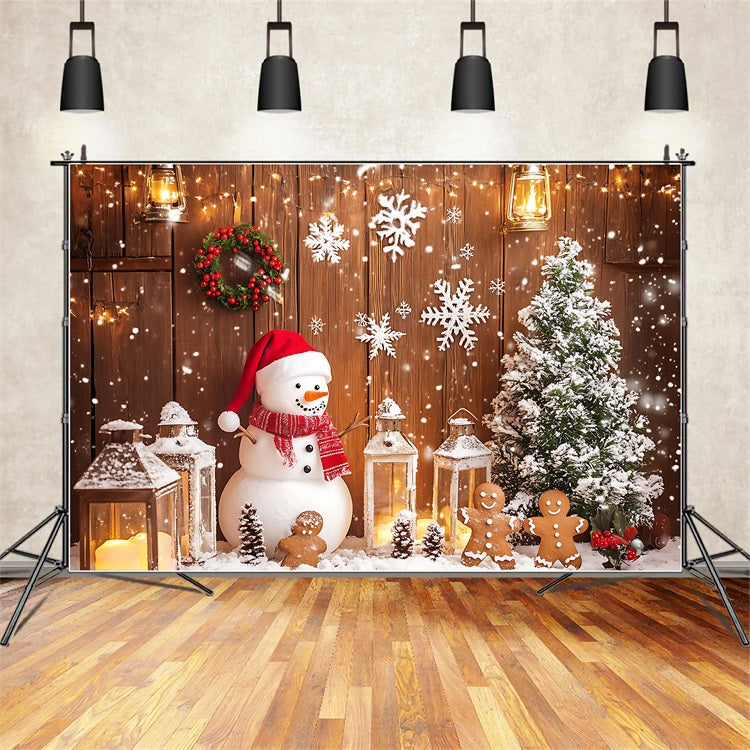 Sfondo Fotografico Di Buon Natale Lanterna Pupazzo Di Neve Sfondo Albero BRP11-177