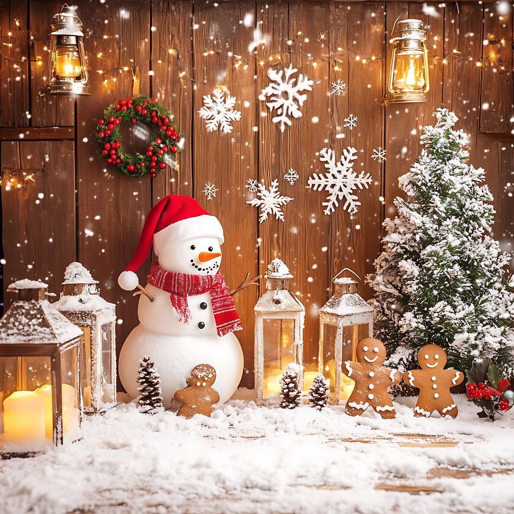 Sfondo Fotografico Di Buon Natale Lanterna Pupazzo Di Neve Sfondo Albero BRP11-177
