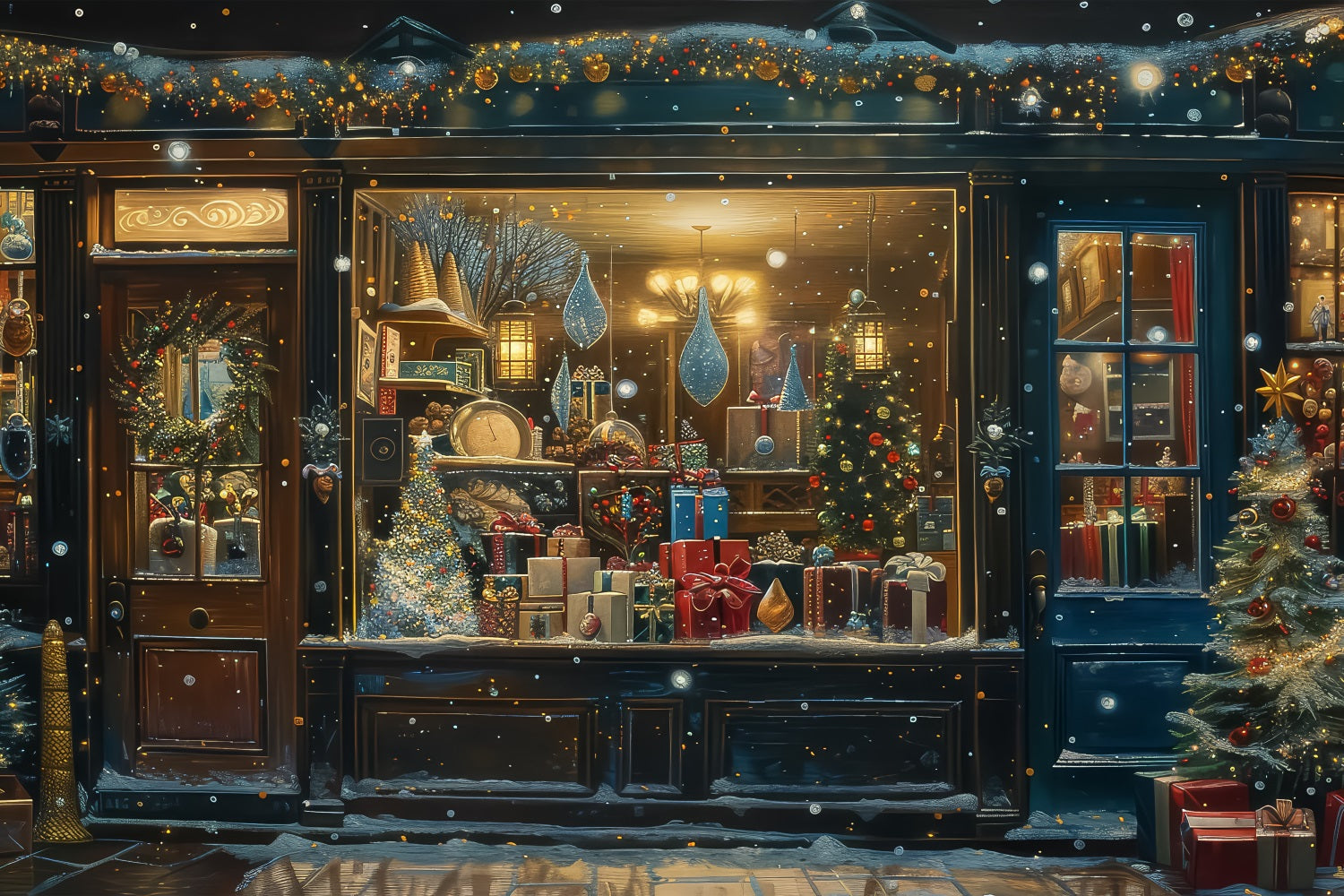 Sfondo Della Finestra Di Natale Sfondo Della Finestra Del Negozio Di Bagliore BRP11-178