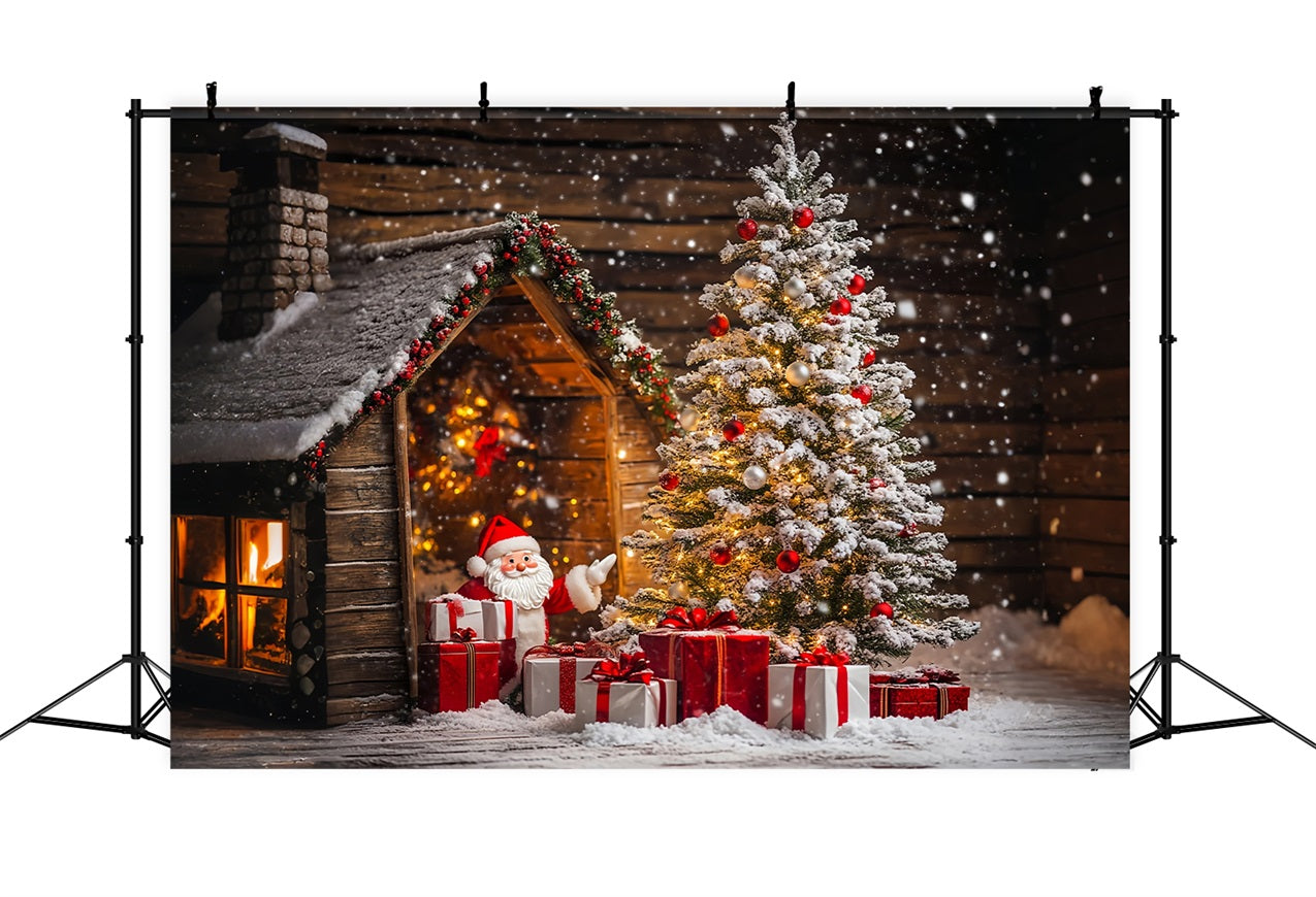 Sfondo Dell'Albero Di Natale Sfondo Della Cabina Di Babbo Natale Innevato BRP11-179