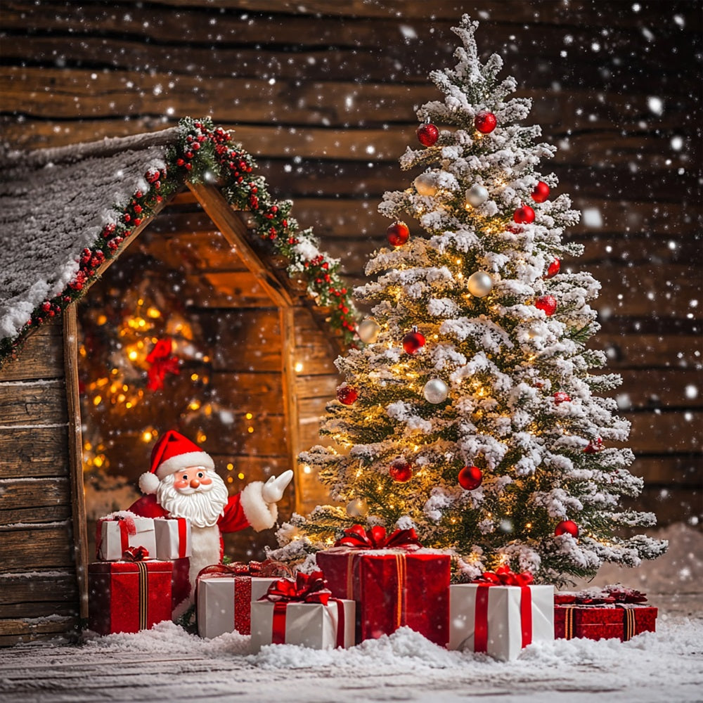 Sfondo Dell'Albero Di Natale Sfondo Della Cabina Di Babbo Natale Innevato BRP11-179