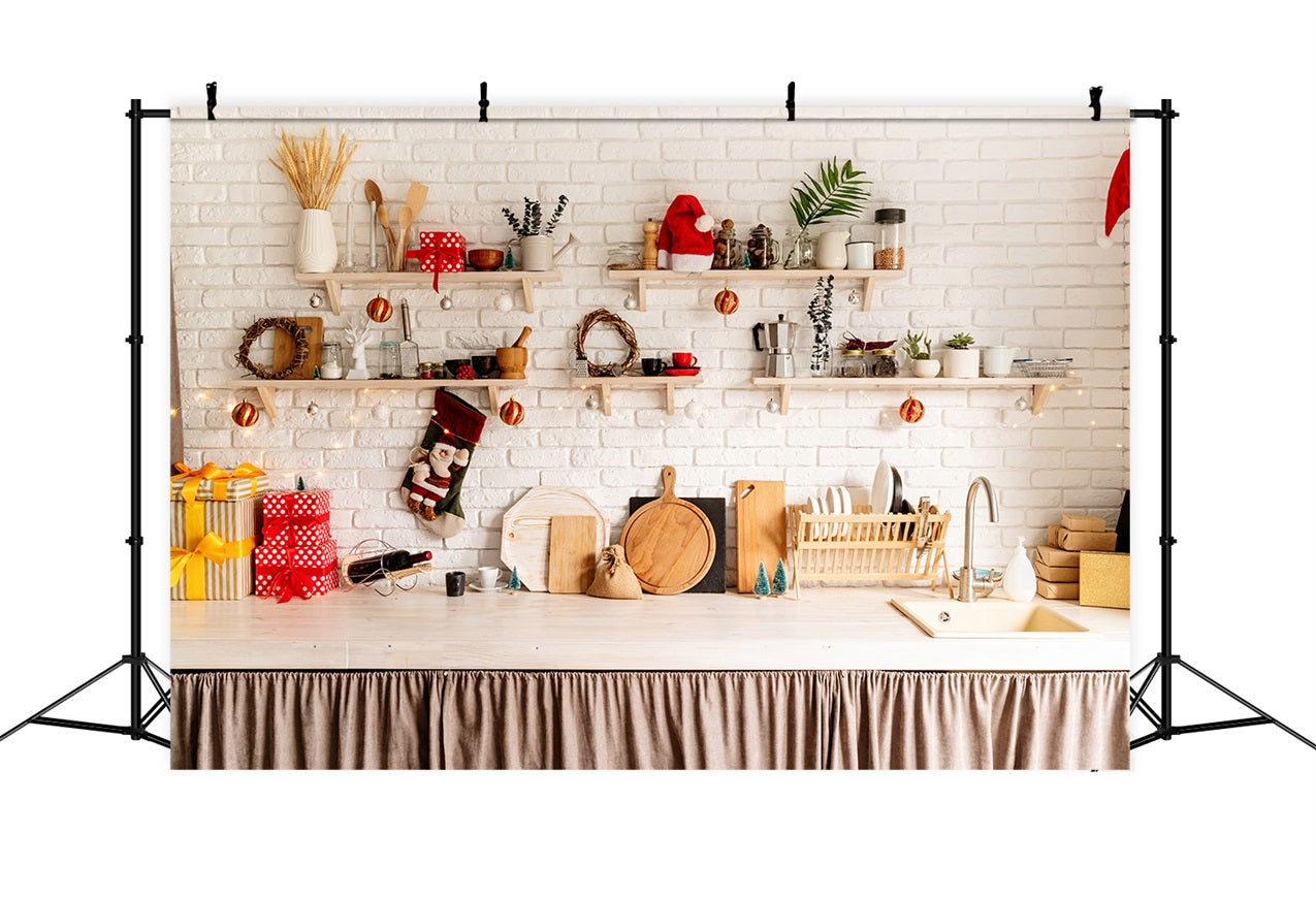 Sfondo Natalizio Per Decorazioni Per Mensole Sullo Sfondo Della Cucina BRP11-184