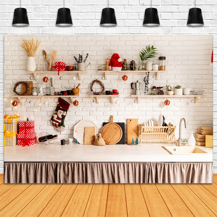 Sfondo Natalizio Per Decorazioni Per Mensole Sullo Sfondo Della Cucina BRP11-184