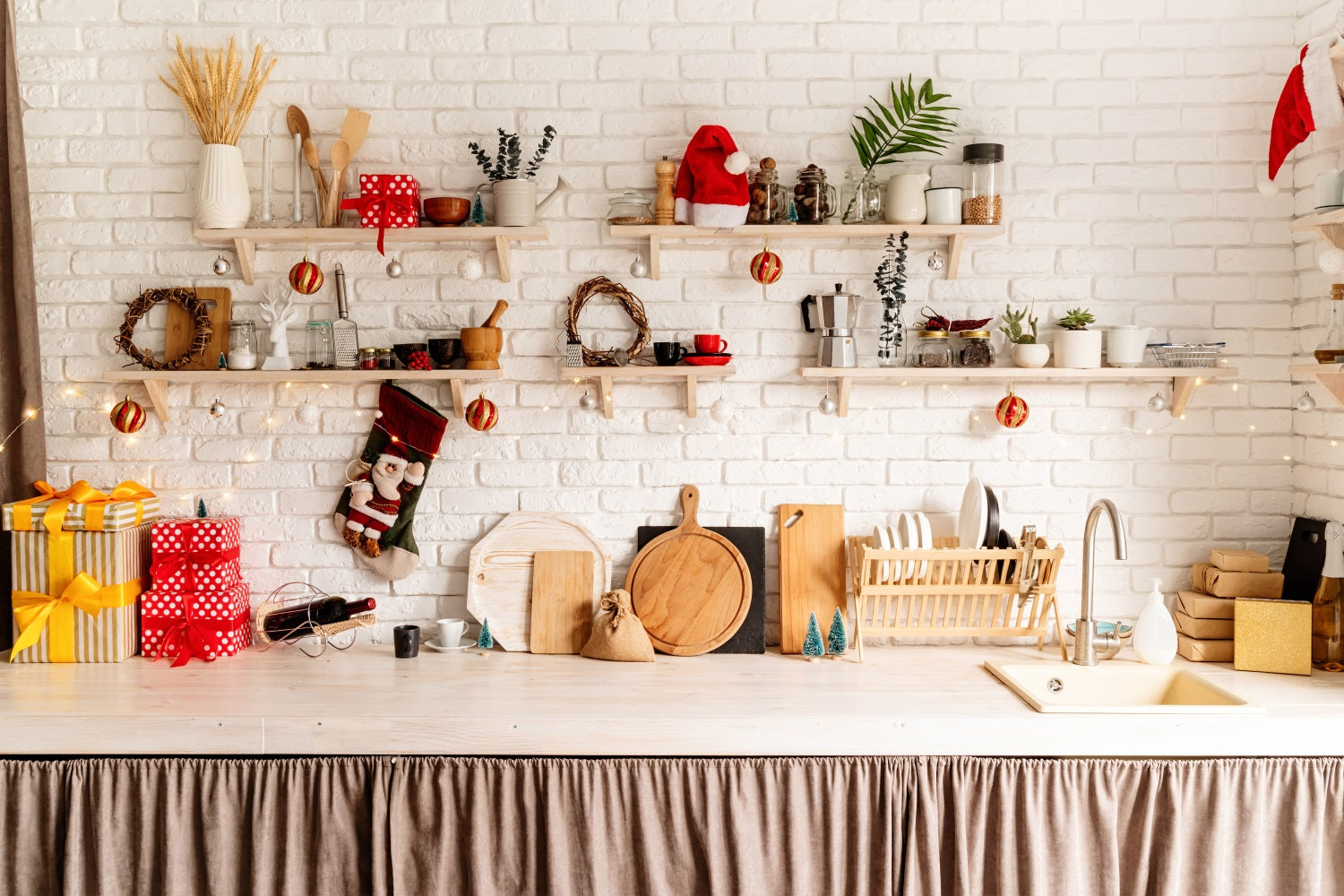 Sfondo Natalizio Per Decorazioni Per Mensole Sullo Sfondo Della Cucina BRP11-184