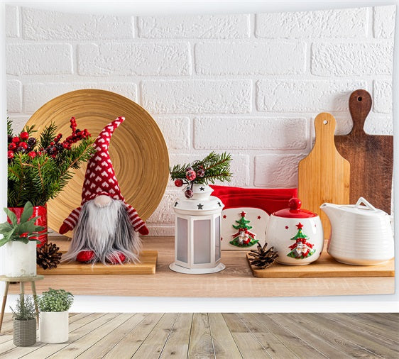 Fondali Fotografici Di Natale Gnomo Da Cucina Sfondo Rosso Con Tazza BRP11-189