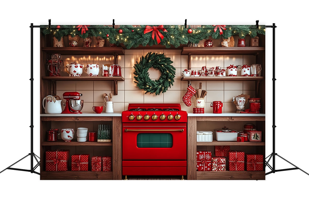 Idee Per Lo Sfondo Natalizio Sfondo Per Ghirlanda Di Stufe Da Cucina Vintage BRP11-191