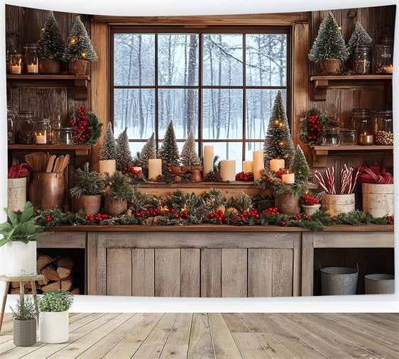 Idee Per Lo Sfondo Fotografico Di Natale Sfondo Della Cucina Con Finestra Innevata BRP11-193