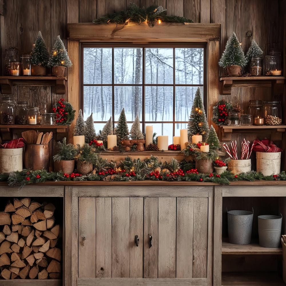 Idee Per Lo Sfondo Fotografico Di Natale Sfondo Della Cucina Con Finestra Innevata BRP11-193