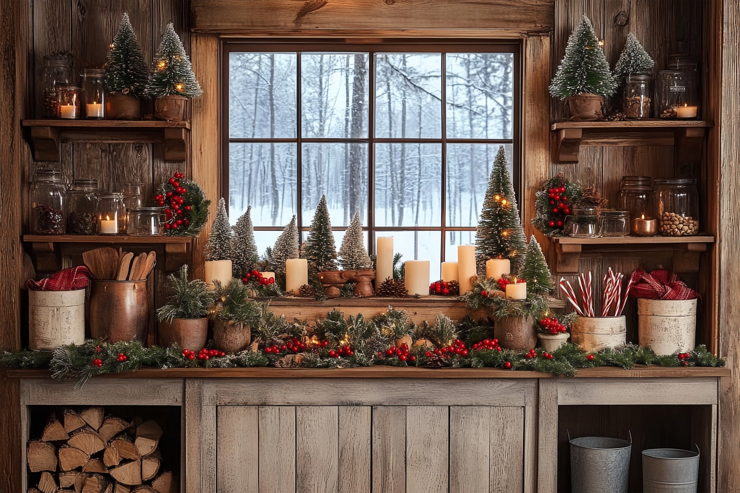 Idee Per Lo Sfondo Fotografico Di Natale Sfondo Della Cucina Con Finestra Innevata BRP11-193