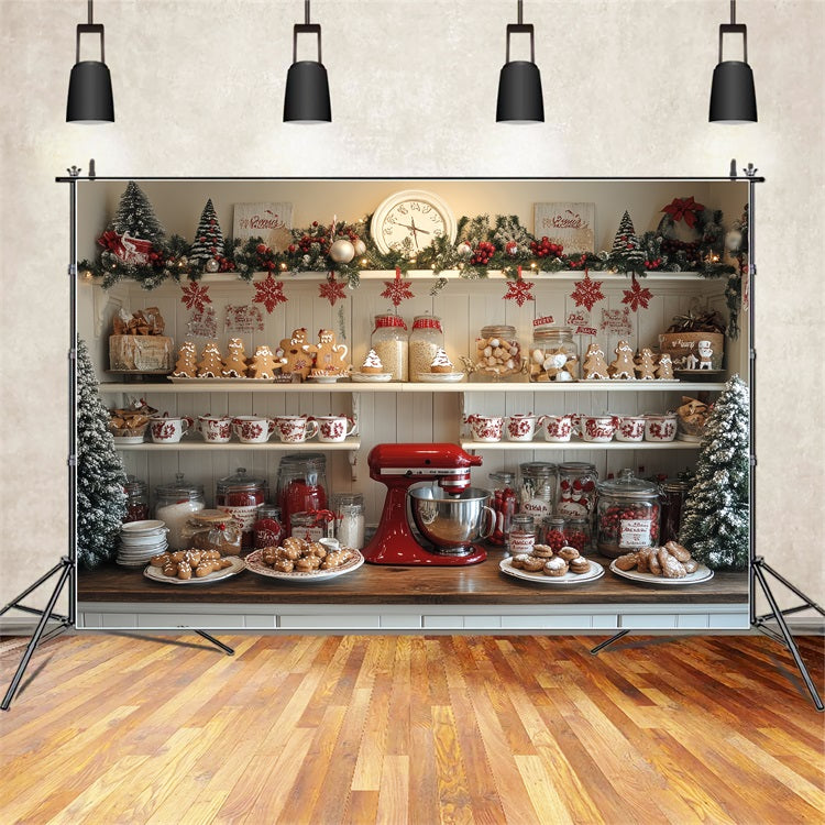 Fondali Natalizi Baking Display Gingerbread Men Jars Sfondo BRP11-194