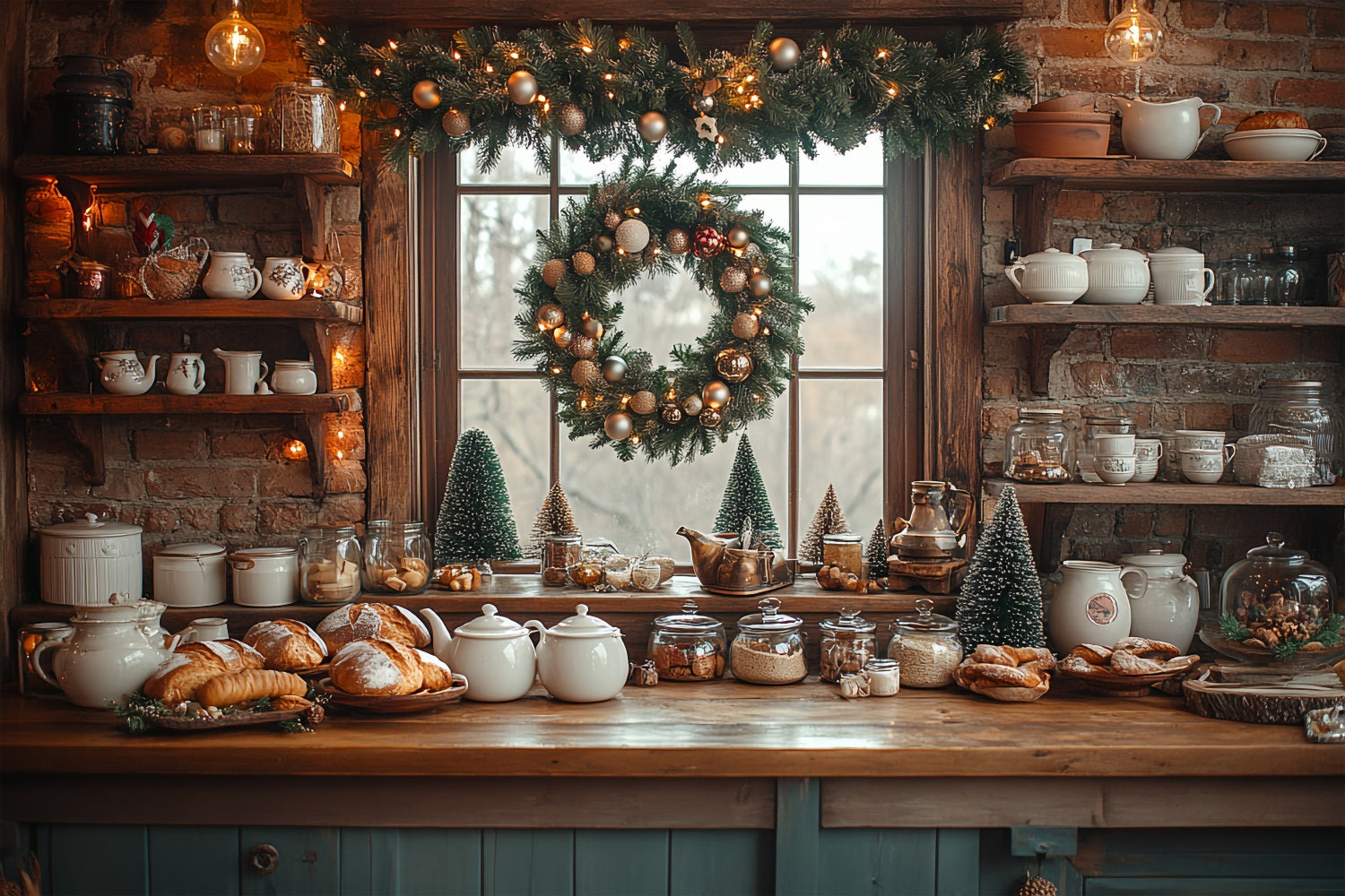Idee Per La Decorazione Dello Sfondo Natalizio Sfondo Della Cucina Con Muro Di Mattoni BRP11-195