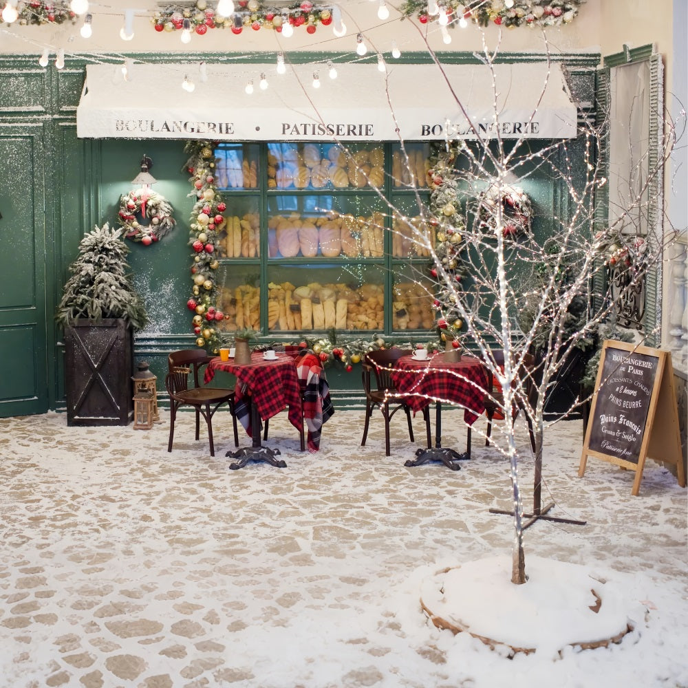 Fondali Dell'Albero Di Natale Sfondo Di Luci Boulangerie Innevate BRP11-201