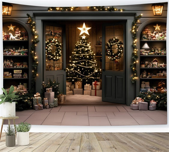 Sfondo Di Alberi Di Natale Elegante Porta Ghirlanda Sullo Sfondo BRP11-205
