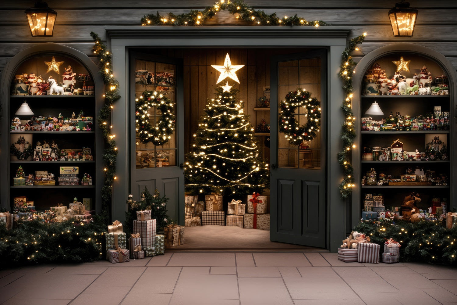 Sfondo Di Alberi Di Natale Elegante Porta Ghirlanda Sullo Sfondo BRP11-205