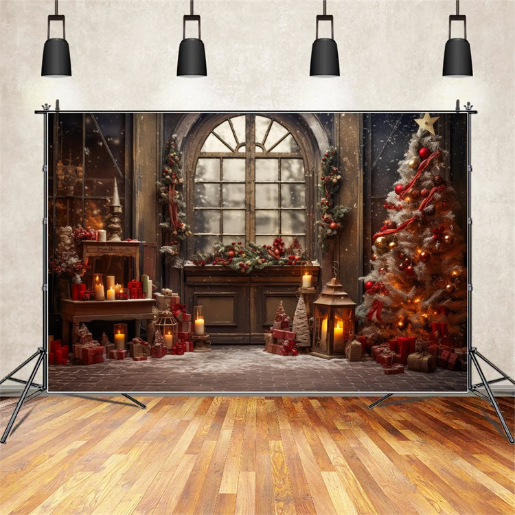 Sfondo Della Finestra Di Natale Ghirlanda Decorazione Dell'Albero Sfondo BRP11-210