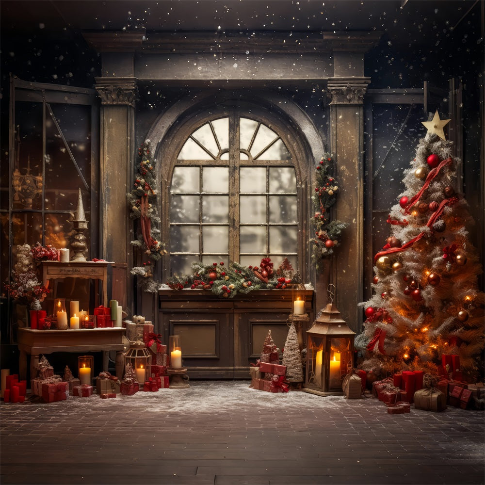 Sfondo Della Finestra Di Natale Ghirlanda Decorazione Dell'Albero Sfondo BRP11-210