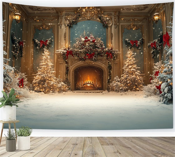 Sfondo Del Camino Di Natale Alberi Innevati Sfondo Della Sala Da Ballo BRP11-217