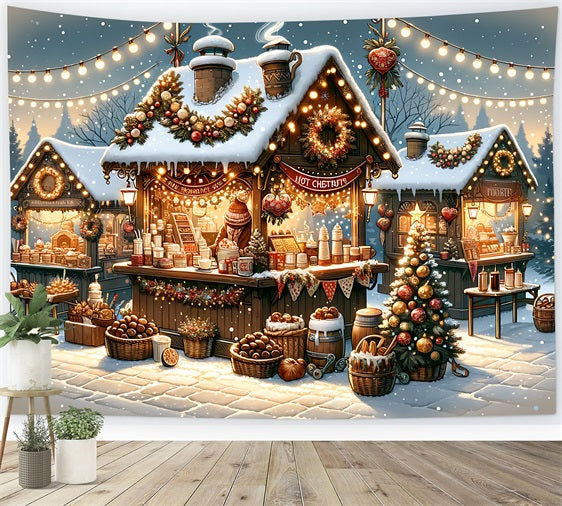 Sfondo Del Villaggio Di Natale Sfondo Della Scena Del Mercato Innevato BRP11-225
