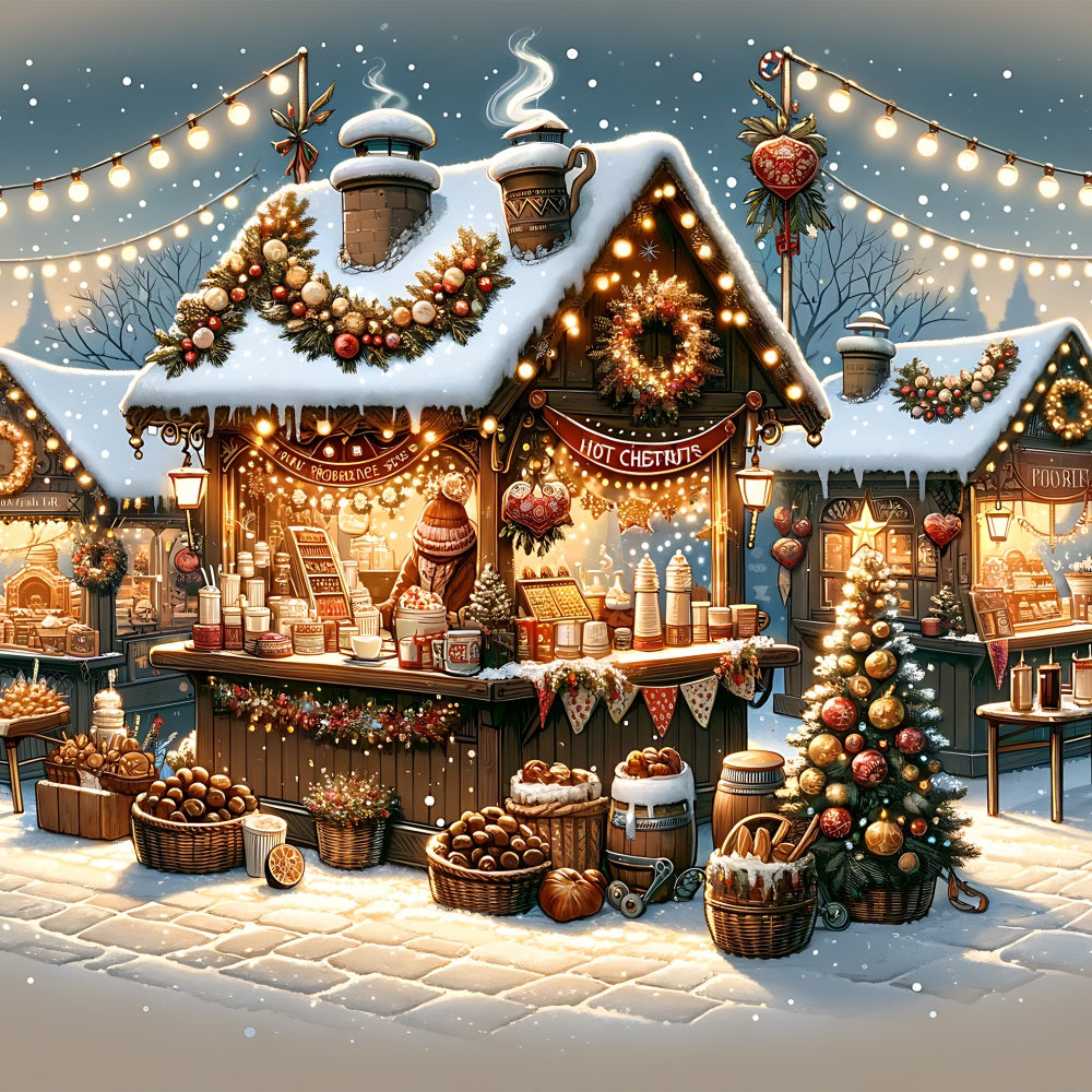 Sfondo Del Villaggio Di Natale Sfondo Della Scena Del Mercato Innevato BRP11-225