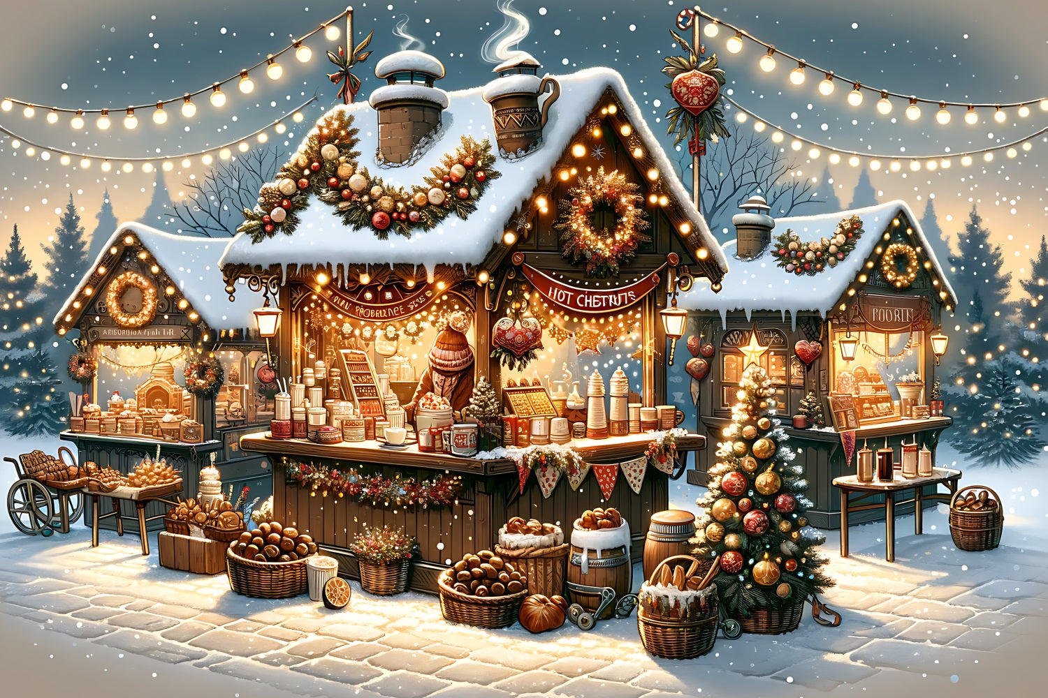 Sfondo Del Villaggio Di Natale Sfondo Della Scena Del Mercato Innevato BRP11-225