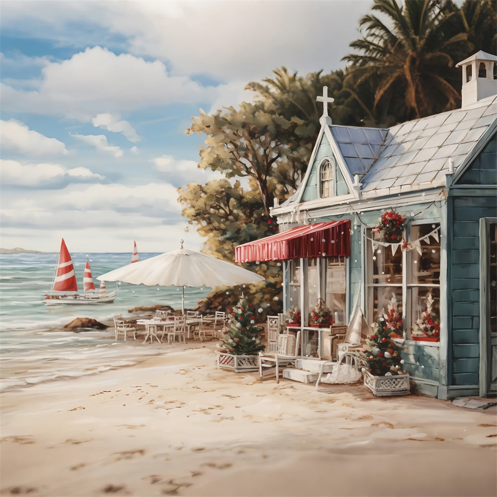 Sfondo Di Decorazioni Per Caffe Sullo Sfondo Della Spiaggia Di Natale BRP11-232