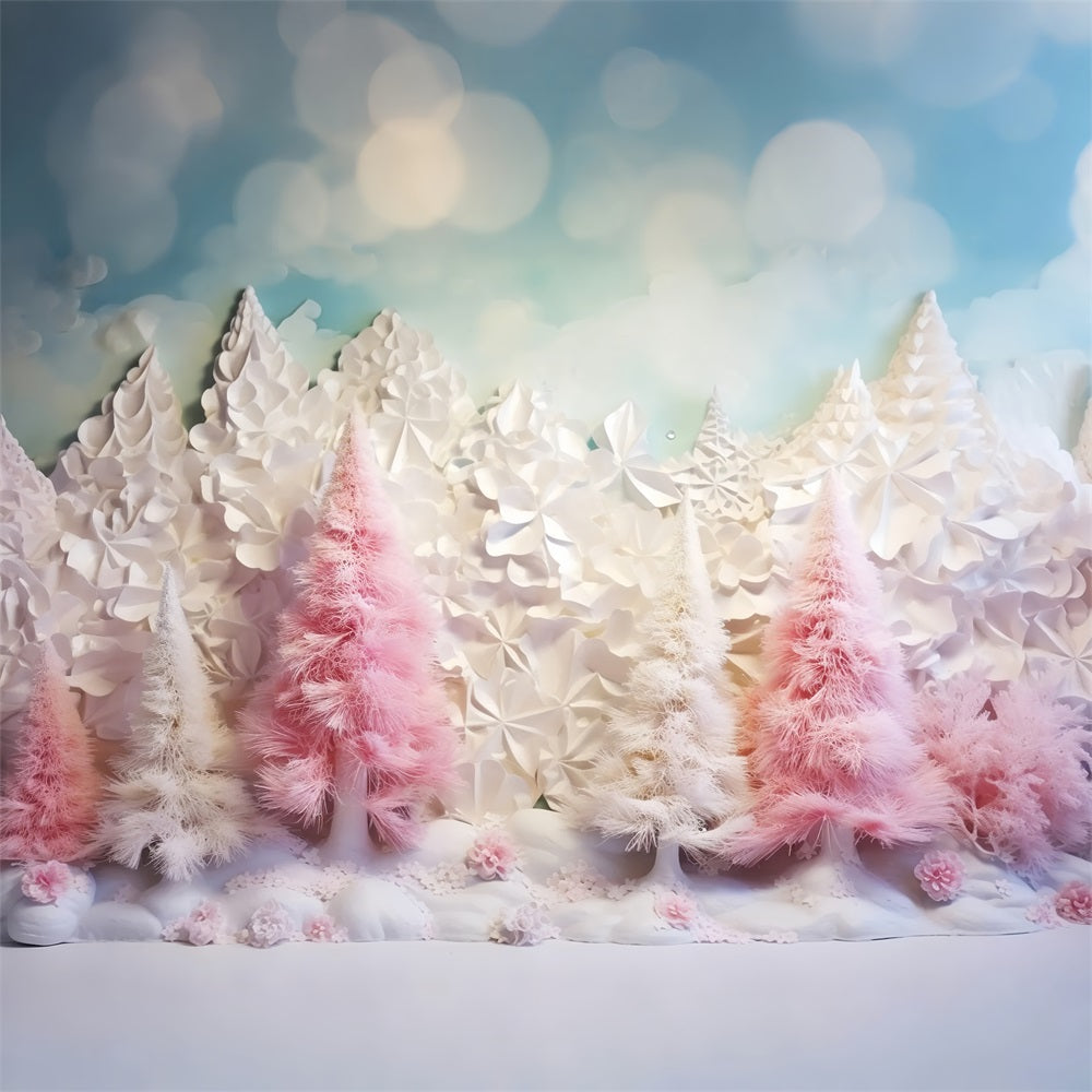 Sfondo Fotografico Invernale Sfondo Di Nuvole Di Alberi Rosa Innevati BRP11-254