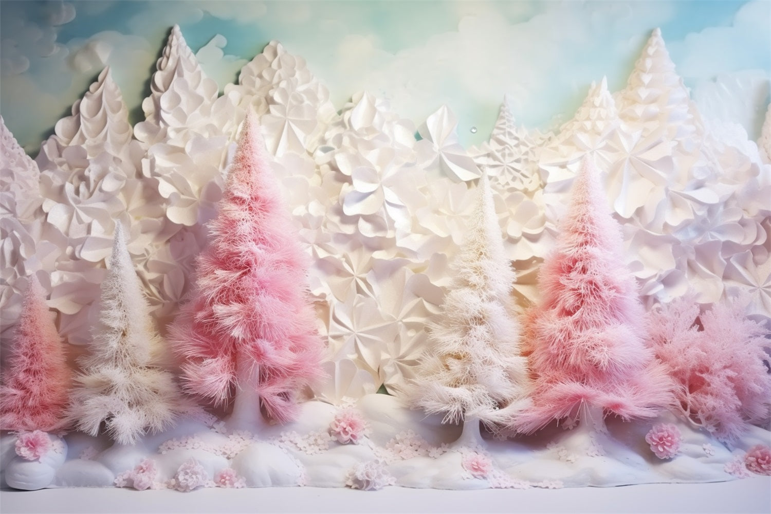 Sfondo Fotografico Invernale Sfondo Di Nuvole Di Alberi Rosa Innevati BRP11-254