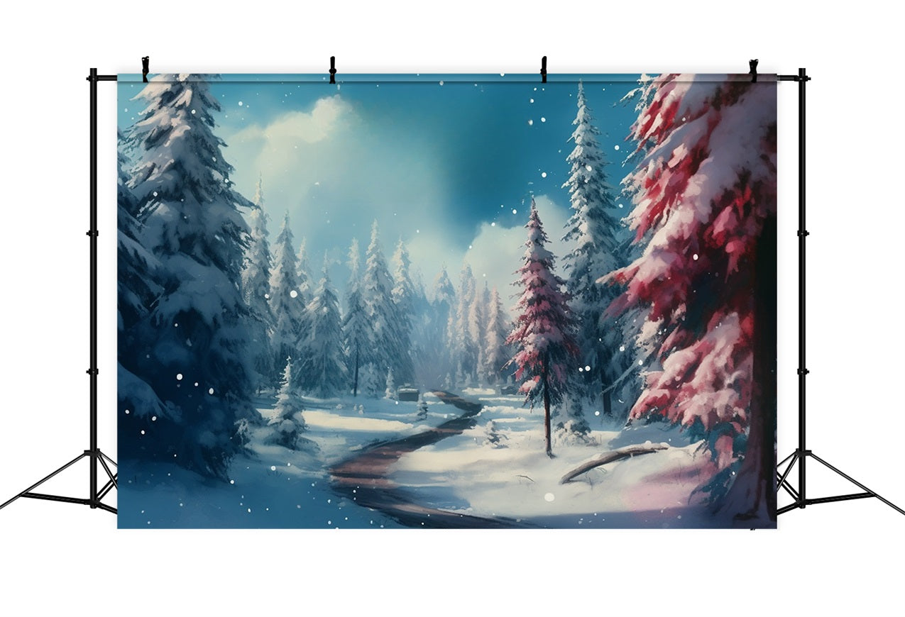 Sfondo Invernale Sentiero Nel Bosco Innevato Sfondo Di Alberi Rosa BRP11-265
