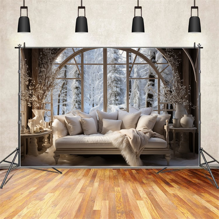Fondali Fotografici Invernali Fondale Per Finestra Ad Arco In Stile Nordico BRP11-269