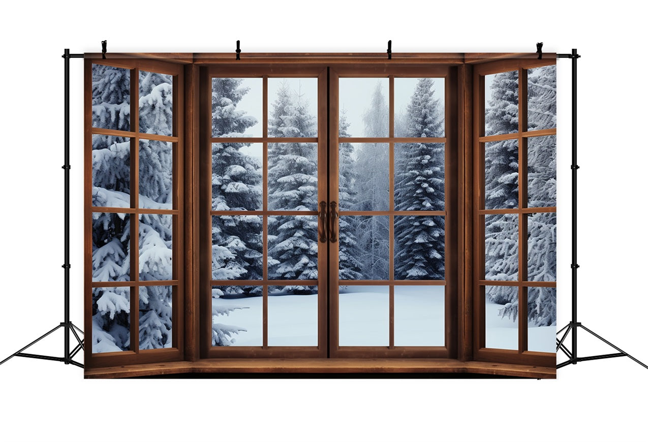 Fondali Scena Invernale Sfondo Finestra In Legno Foresta BRP11-272