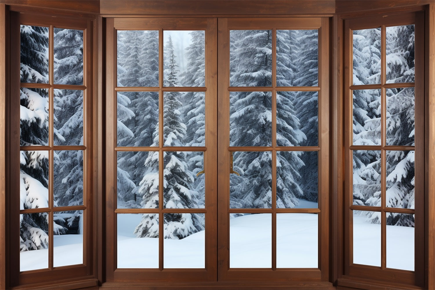 Idee Per Lo Sfondo Invernale Foresta Di Pini Innevati Attraverso Lo Sfondo Della Finestra BRP11-273