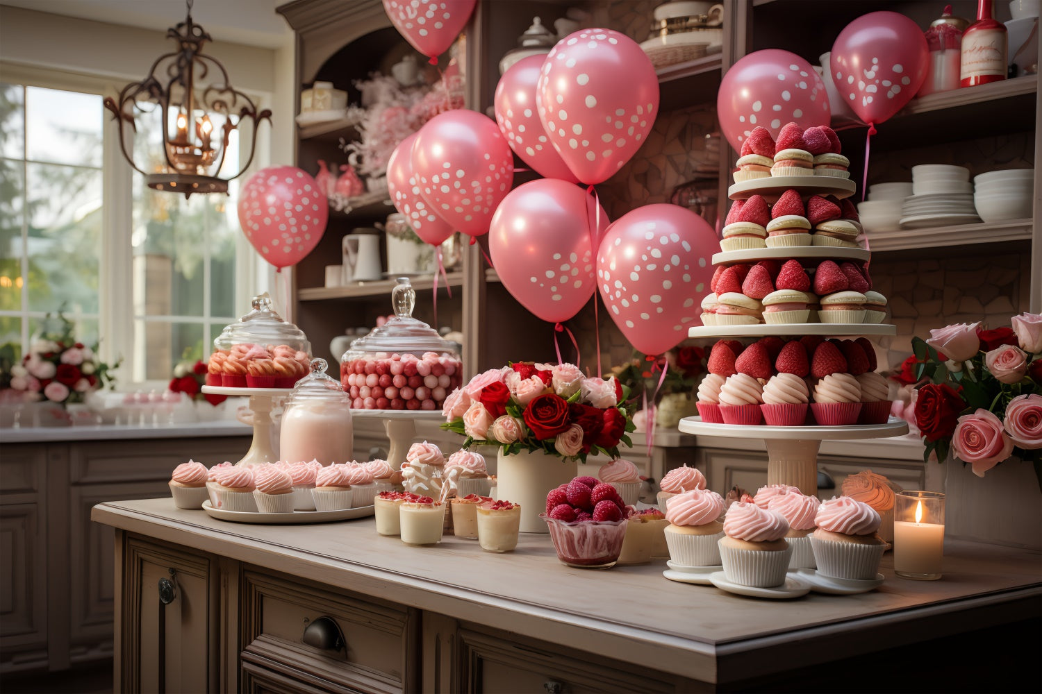 Idee Per Lo Sfondo Di San Valentino Sfondo Per Dessert Celebrativi Con Palloncini BRP11-282