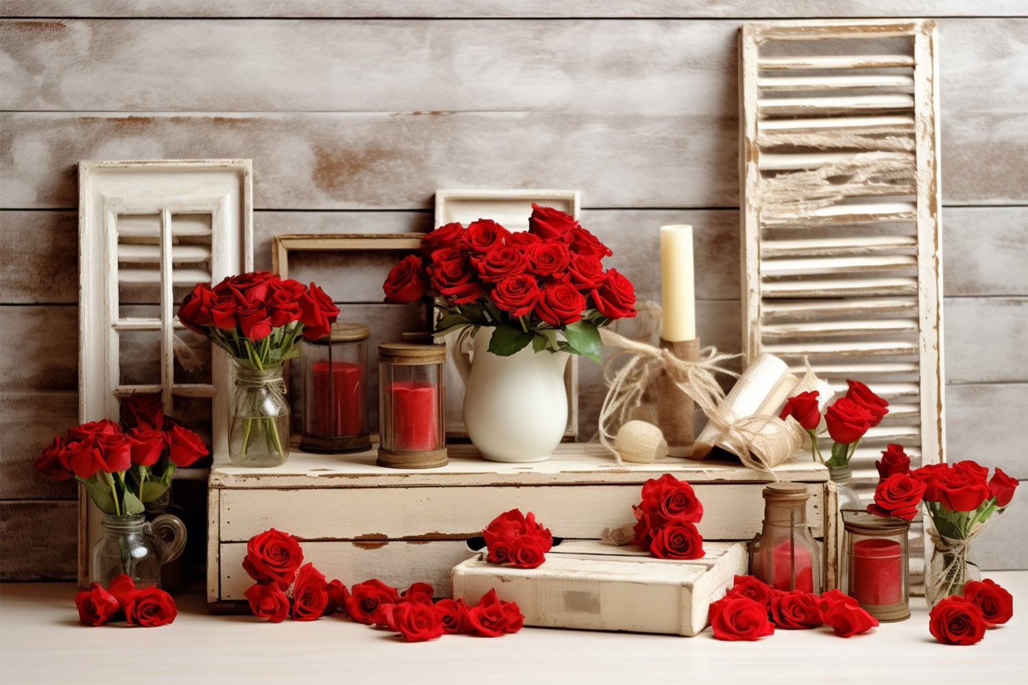 Sfondo Semplice Di San Valentino Con Rose E Cornici Vintage BRP11-291