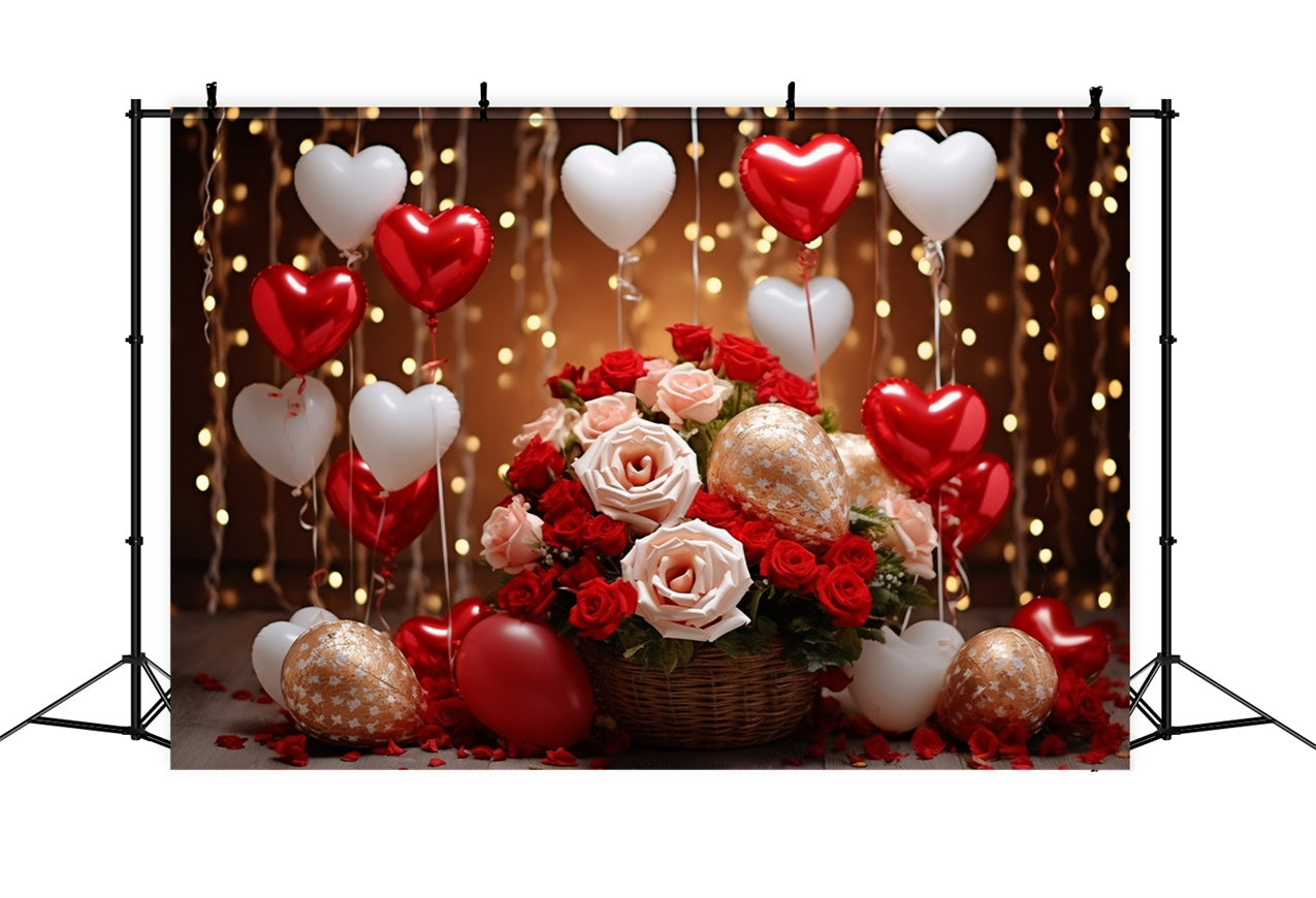 Fondali Di San Valentino Rose Galleggianti Con Palloncini A Cuore Sullo Sfondo BRP11-305
