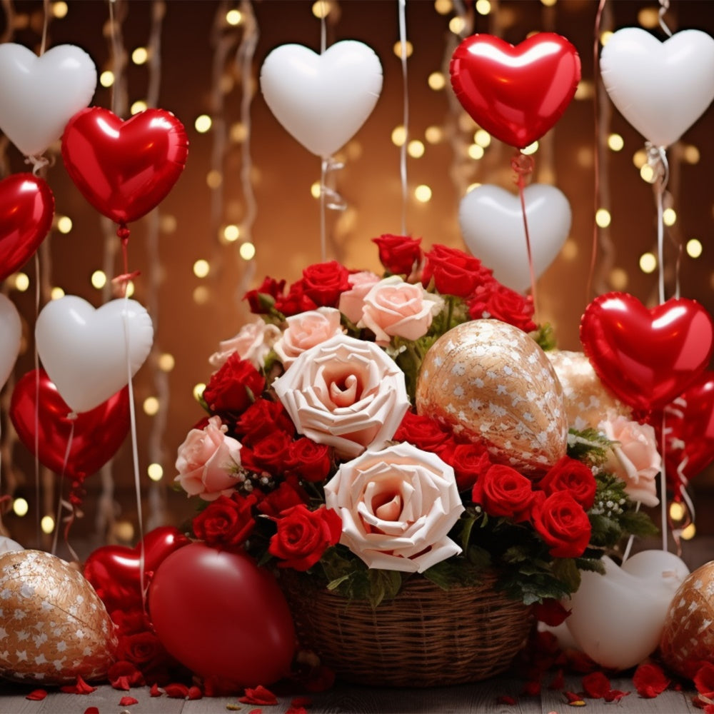 Fondali Di San Valentino Rose Galleggianti Con Palloncini A Cuore Sullo Sfondo BRP11-305