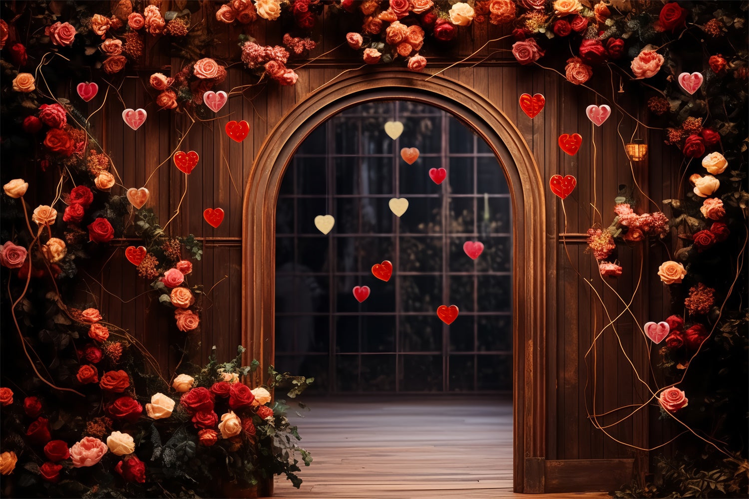 Fondali Di San Valentino Arco In Legno Rose Cuori Sfondo BRP11-310