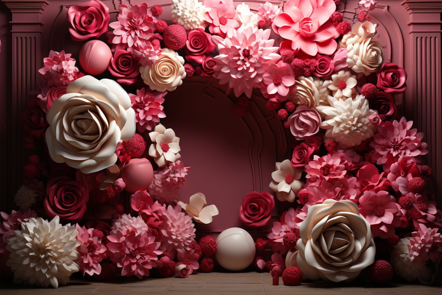 Fondali Fotografici Per San Valentino Sfondo Per Matrimoni Con Arco Di Fiori Di Rosa BRP11-314