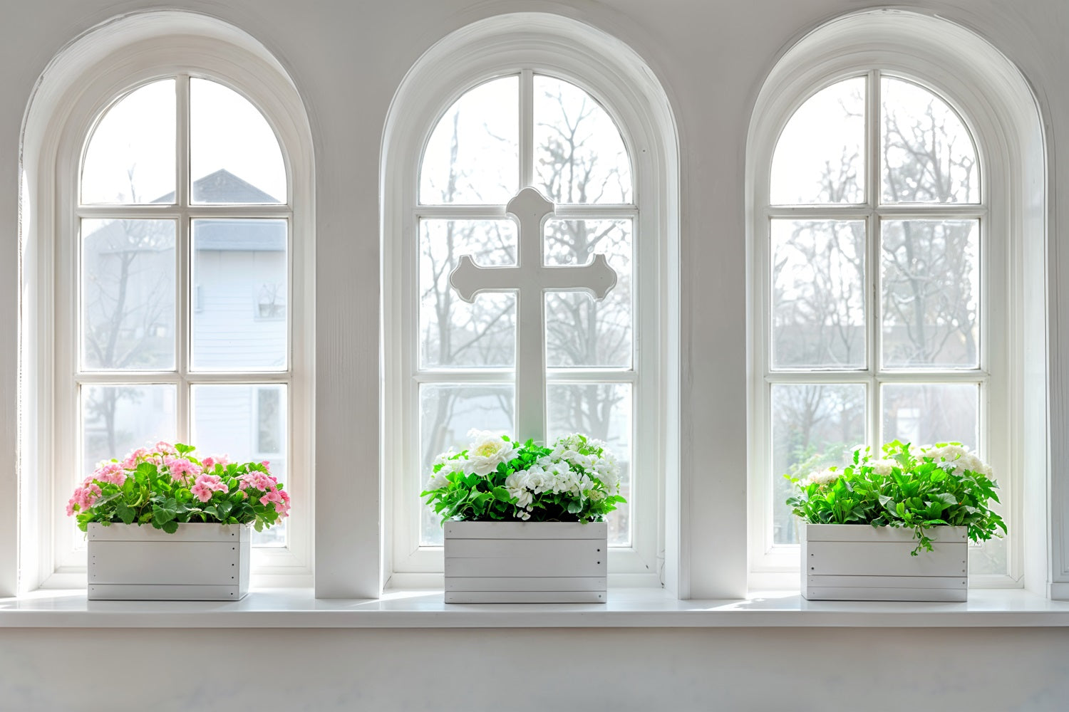 Fondali Per Foto Di Pasqua Decorazioni Per Finestre Sfondo Floreale Con Croce BRP11-328