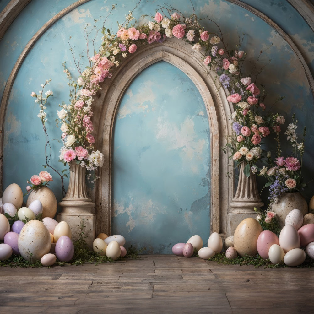 Sfondo Per Servizio Fotografico Di Pasqua Arco Di Uova Sfondo Floreale In Fiore BRP11-333